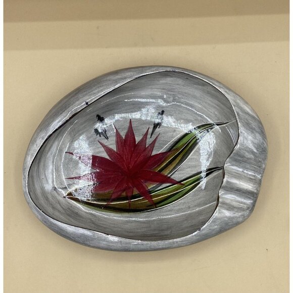 Hedi Schoop Vintage Rare Ashtray Red Aloe Flower Grey Base Signed READ - Picture 4 of 9